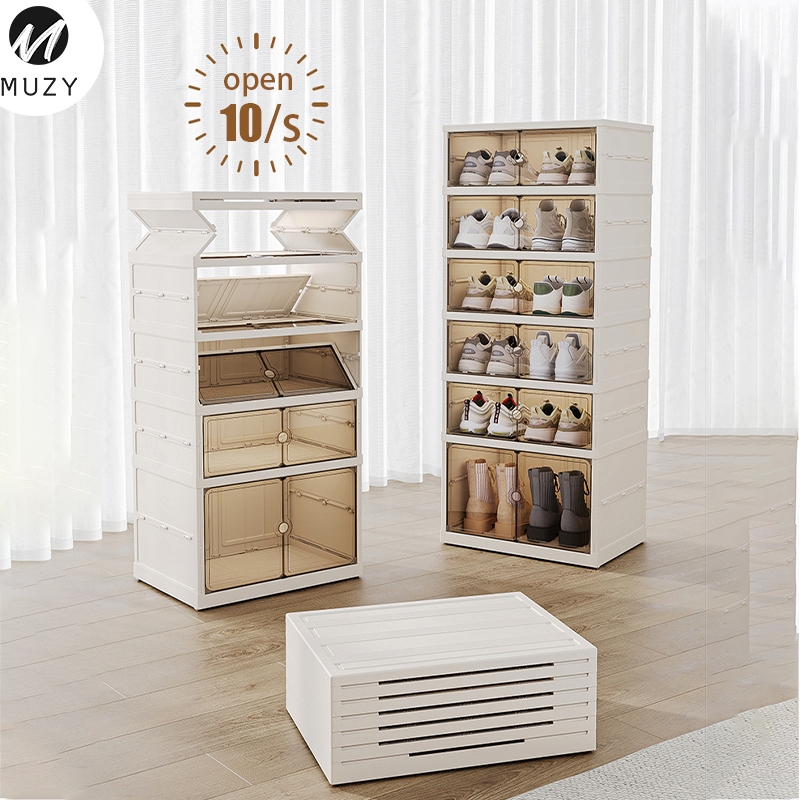 TERMURAH Muzy Rak Sepatu Susun Transparan Minimalis Multifungsi / Lemari Penyimpanan Sepatu Tas &