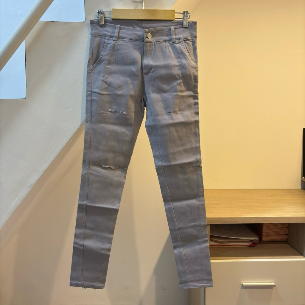 celana legging ripped jeans abu grey slim high waist pants wanita