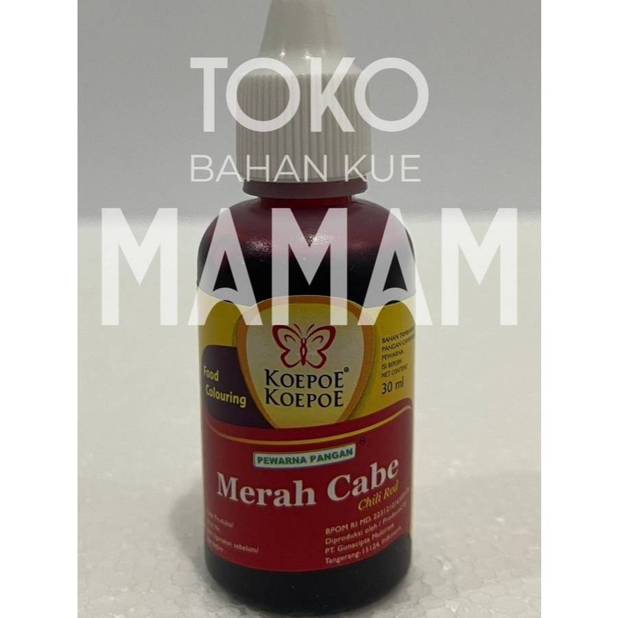 

Pewarna Makanan Merah Cabe Cair 30ml – Kupu-Kupu / Koepoe-Koepoe – Food Grade Halal