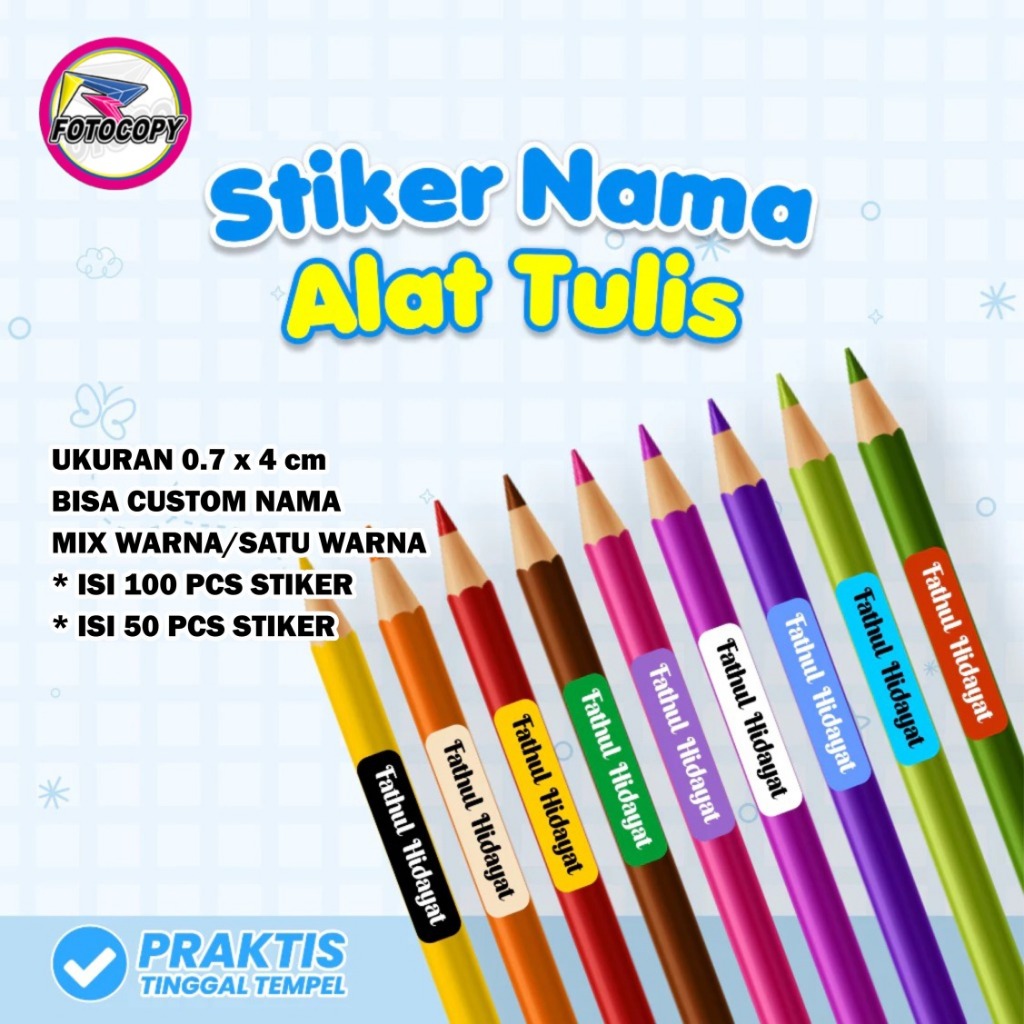 

(1 HARI JADI) STIKER PENSIL CUSTOM NAMA | STIKER ALAT TULIS | ISI 100PCS DAN 50PCS