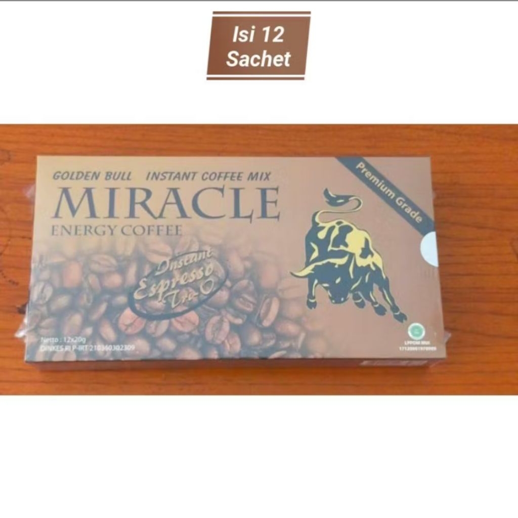 

MIraclecoffe goldenbull energy coffe premium grade perbox isi 12sachet