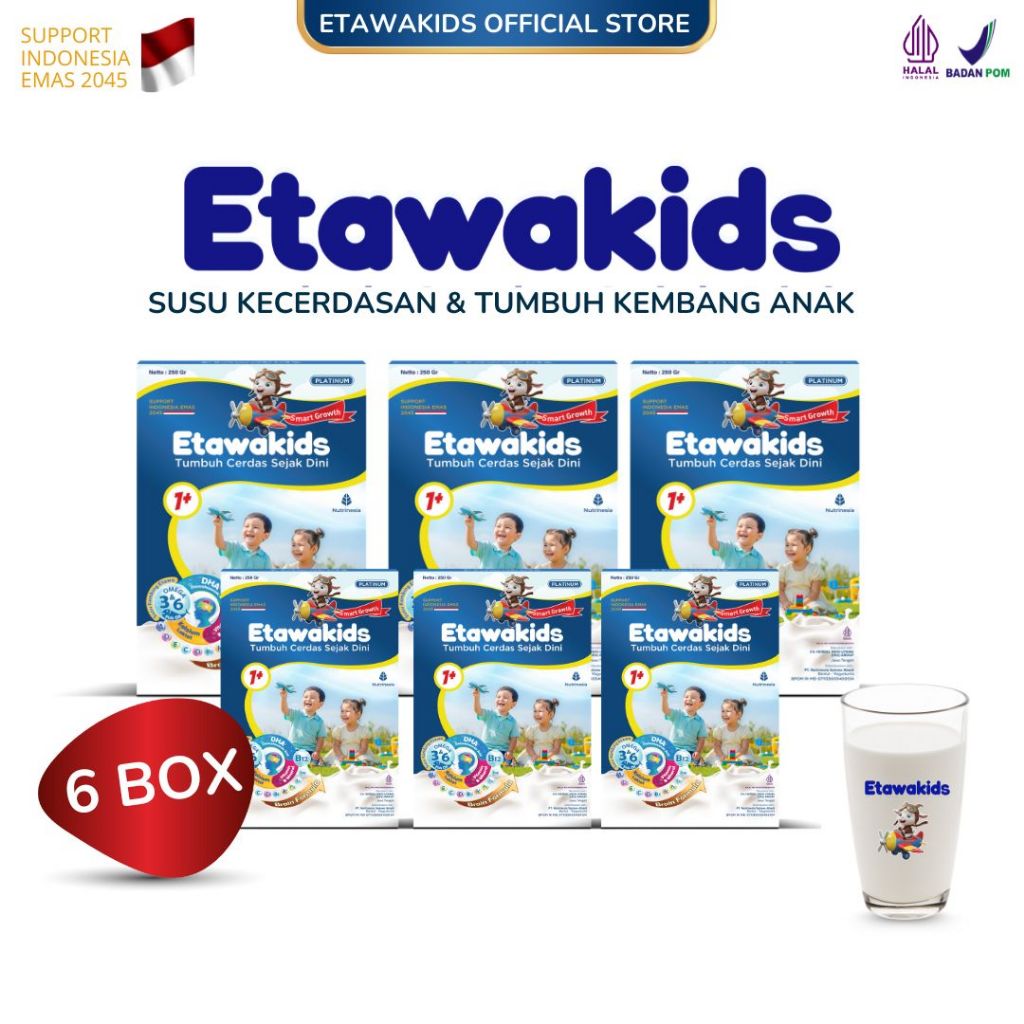 

Susu Anak Etawa Etawakids Platinum Susu Kambing Etawa dengan DHA, Omega 3 6, Protein & Mineral 6 Box