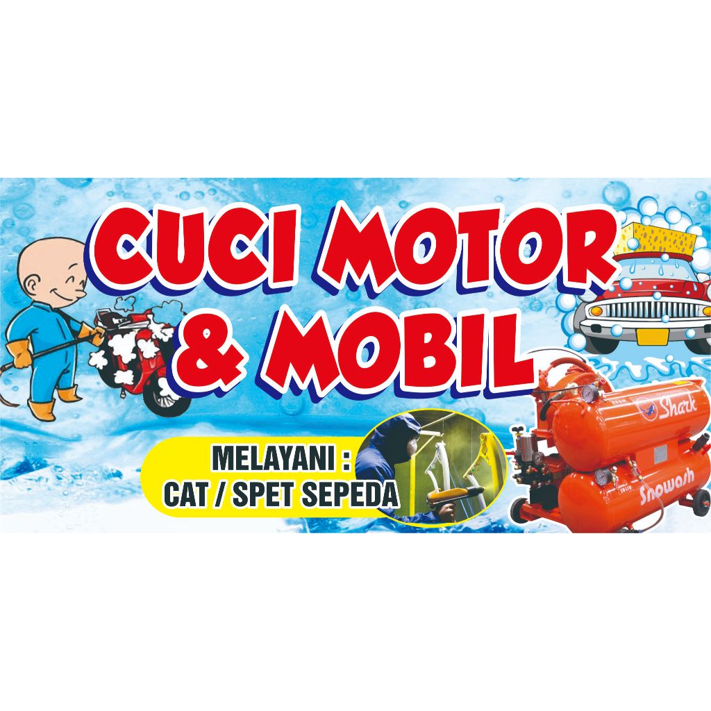 Banner Cuci Motor, Cuci Mobil, Free Desain, Spanduk Cuci Motor Mobil Murah