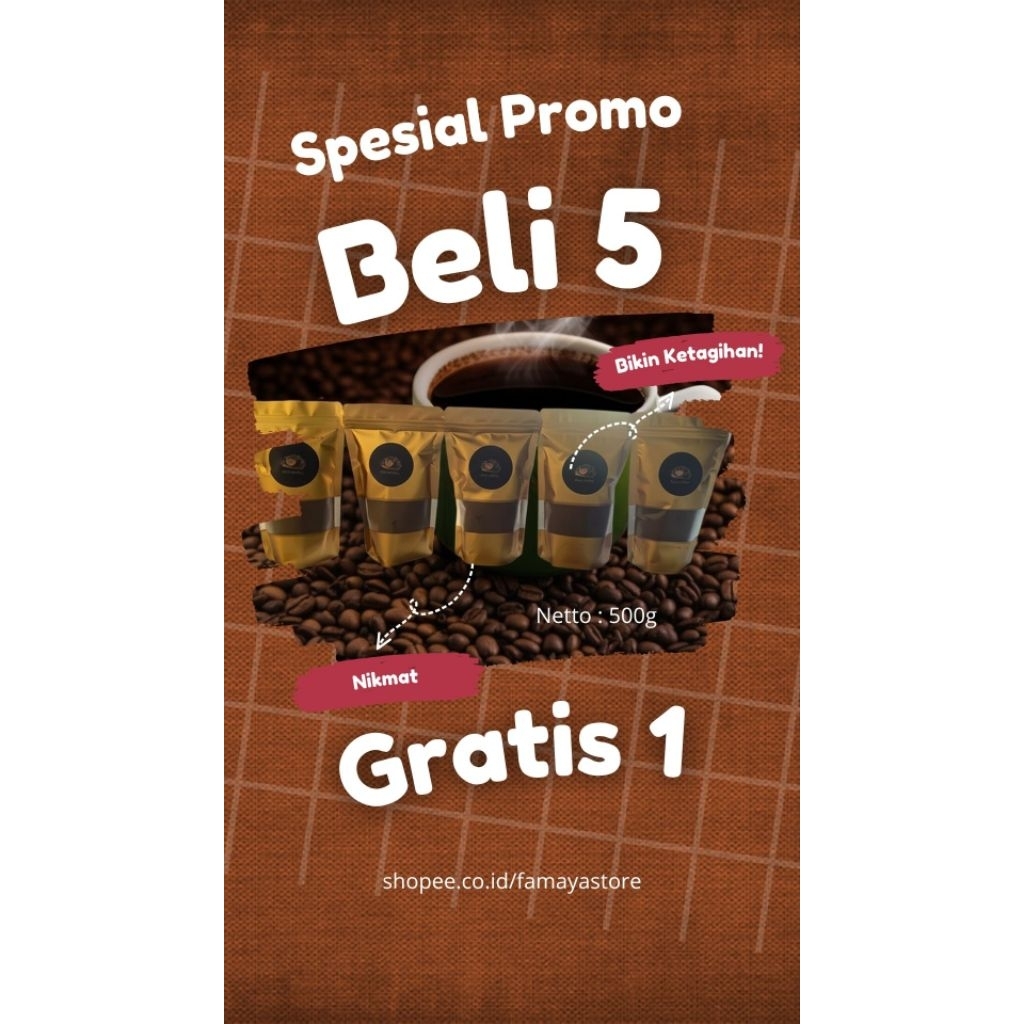 

PROMO BELI 5 GRATIS 1 BUBUK KOPI HITAM 500G
