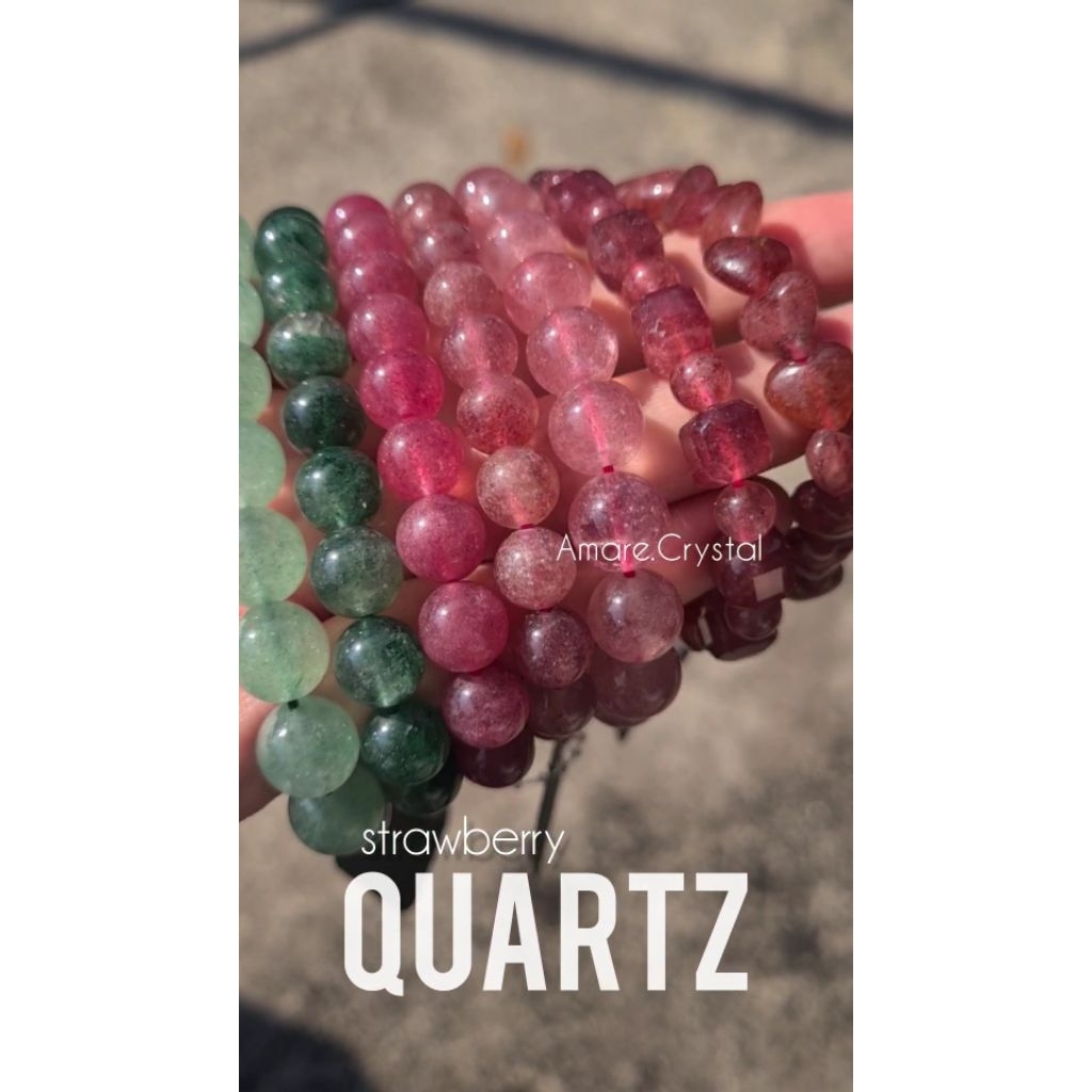 Strawberry QUARTZ Red Green Bracelet Natural Crystal Healing Gelang Batu Alam Stroberi Kristal