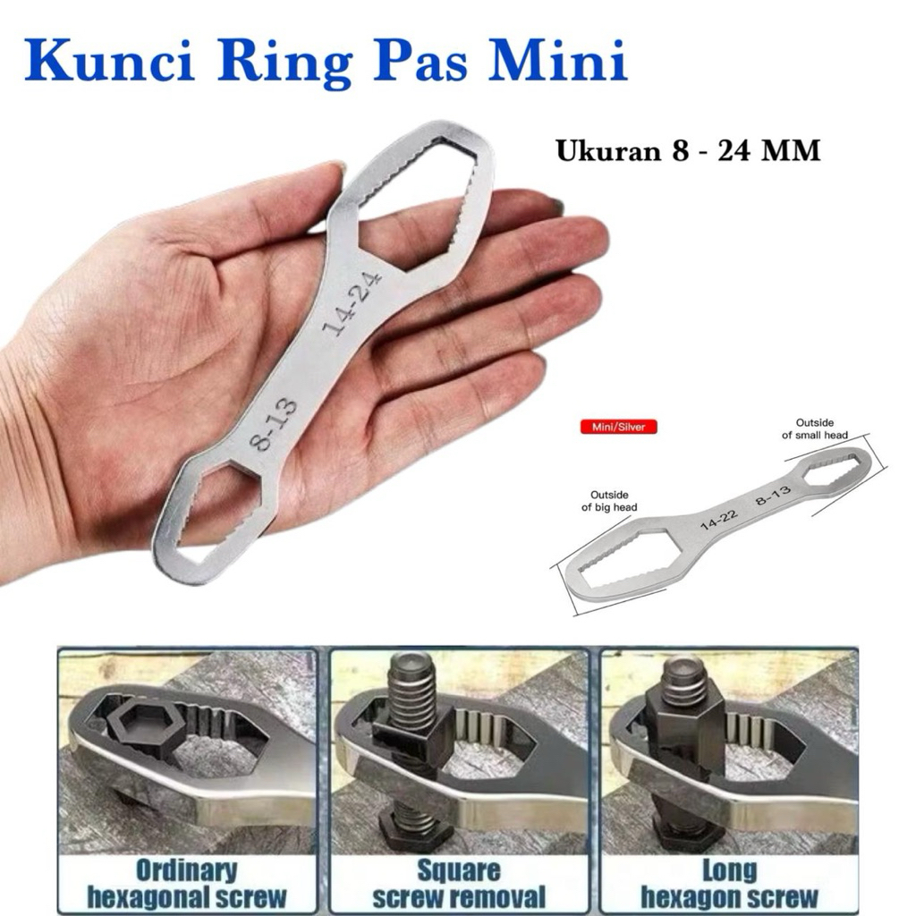 Kunci Ring Pas Mini Pendek Multifungsi 8 - 22 MM DOUBLE HEAD UNIVERSAL Wrench