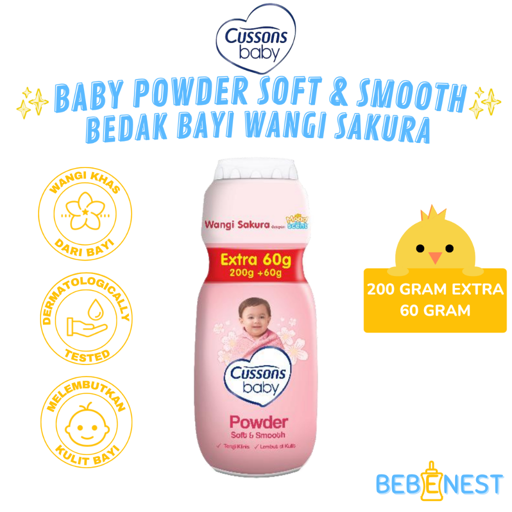 Cussons Baby Bedak Bayi Lembut dengan Wangi Sakura 200g + 60g Extra