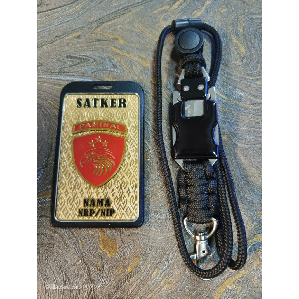 

plat lencana custom id card lanyard dan holder logo paminal polri