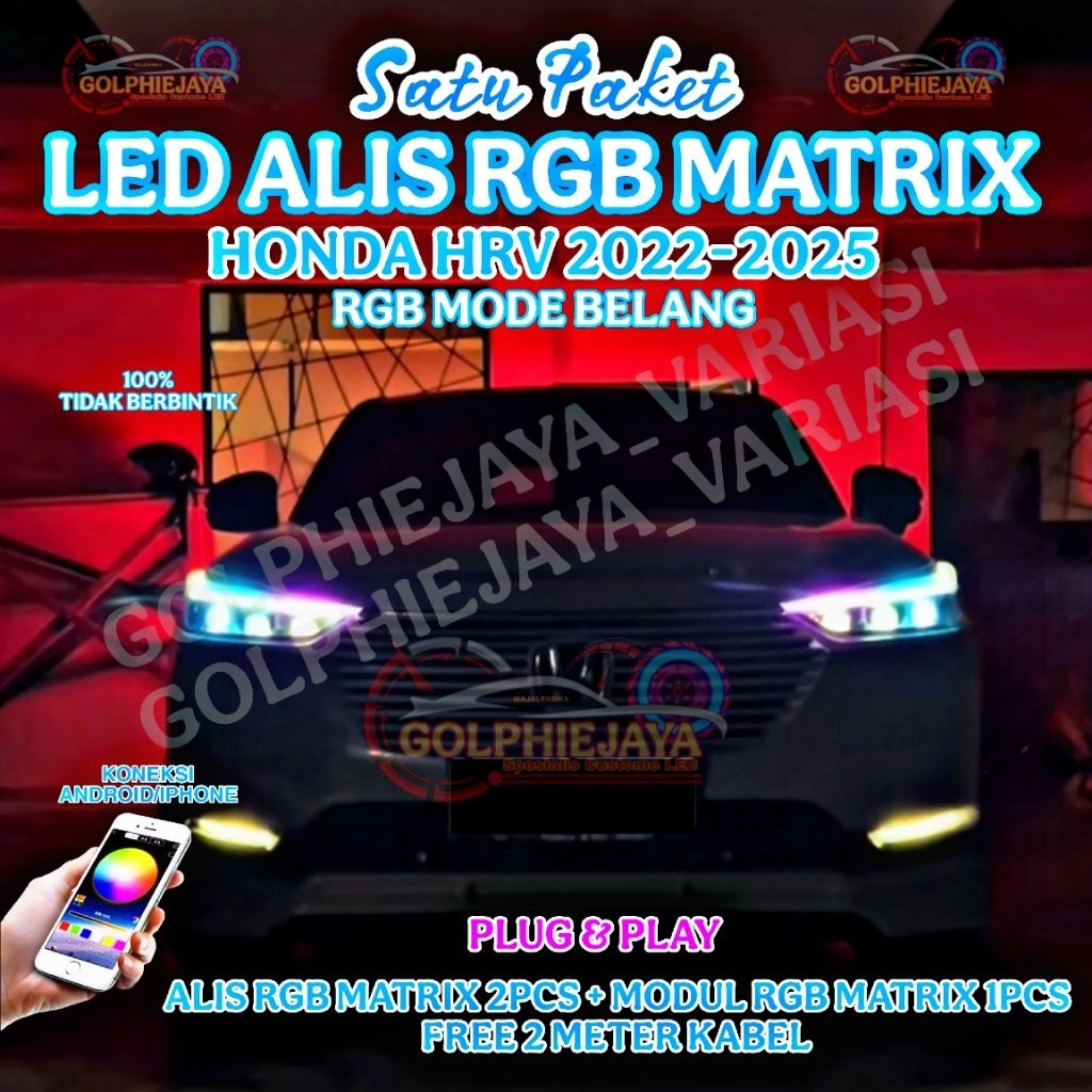 SATU SET LAMPU ALIS RGB BLUETOOTH HONDA HRV LAMPU ALIS RUNNING RGB MATRIX KONEKSI BLUETOOTH PNP