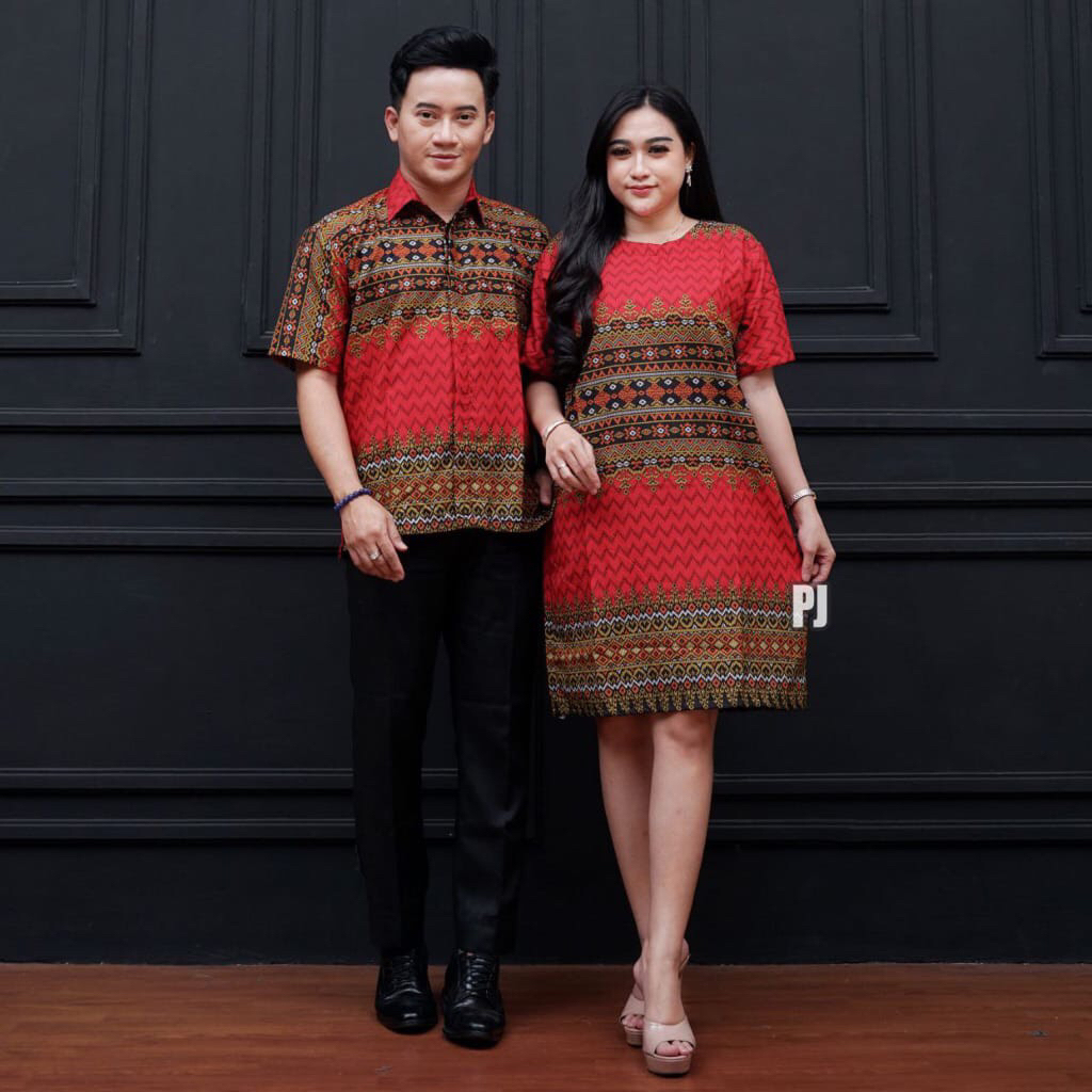 Set Dress Batik Couple Modern - Sarimbit Batik Kondangan Kekinian Hem Dress Batik Pria Dewasa