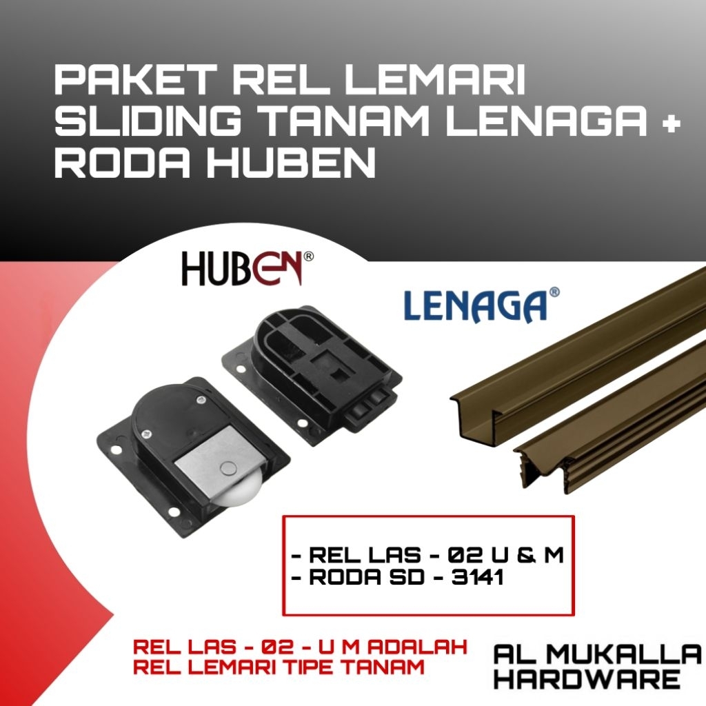Paket Rel Lemari Sliding Tanam LAS - 02 - U M Lenaga  - Rel Lemari Geser / Sliding Dengan Roda SD - 