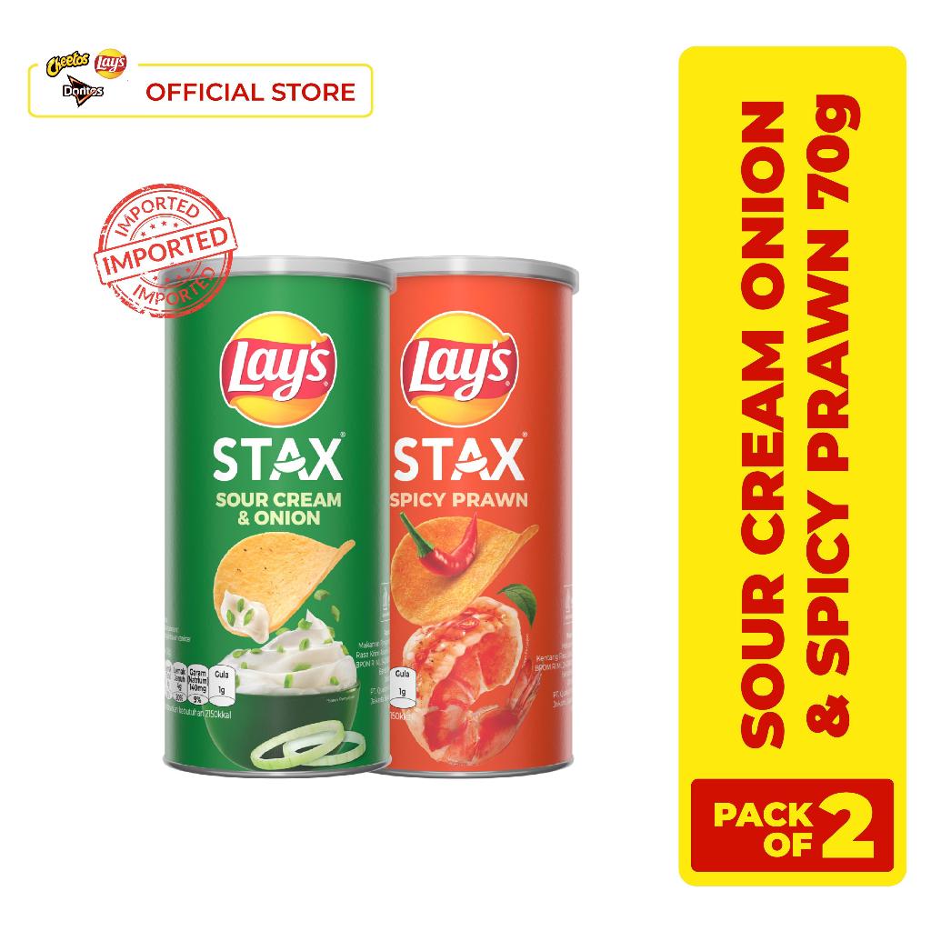 

Lay's Stax Sour Cream Onion & Spicy Prawn 70gr - Pack of 2