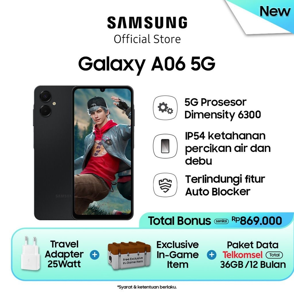 [FREE CHARGER] SAMSUNG GALAXY A06 5G 8/256 GB GARANSI RESMI SEIN FRESH NO REPACK SEGEL ASLI ORIGINAL