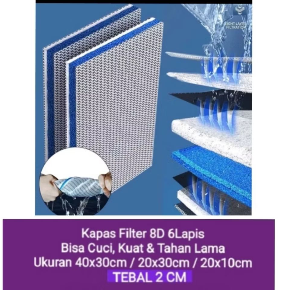 Kapas Busa Honeycomb 8D 20 x 10cm - Media Filter Kolam Aquarium Ikan 6 Lapis Super Premium