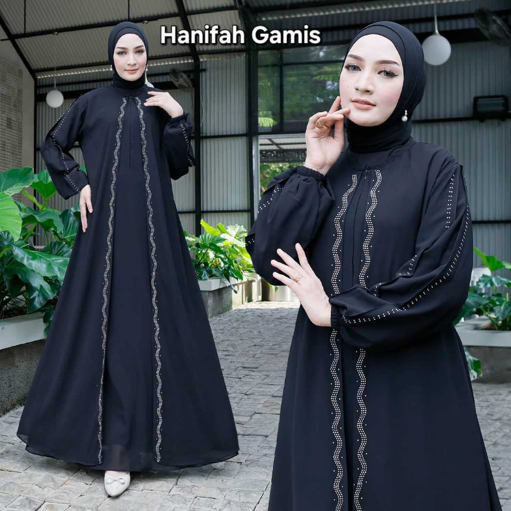 Gamis Hitam Motif Bordir Mewah Dress Kondangan Terbaru Bahan Ceruti