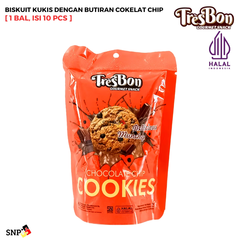 

TRESBON POUCH COOKIES Biskuit Kukis Dengan Butiran Cokelat Isi 1 Bal
