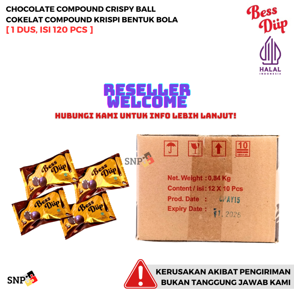 

BESS DIIP Crispy Ball Cokelat Krispi Bentuk Bola [1 Dus, Isi 120 Pcs]