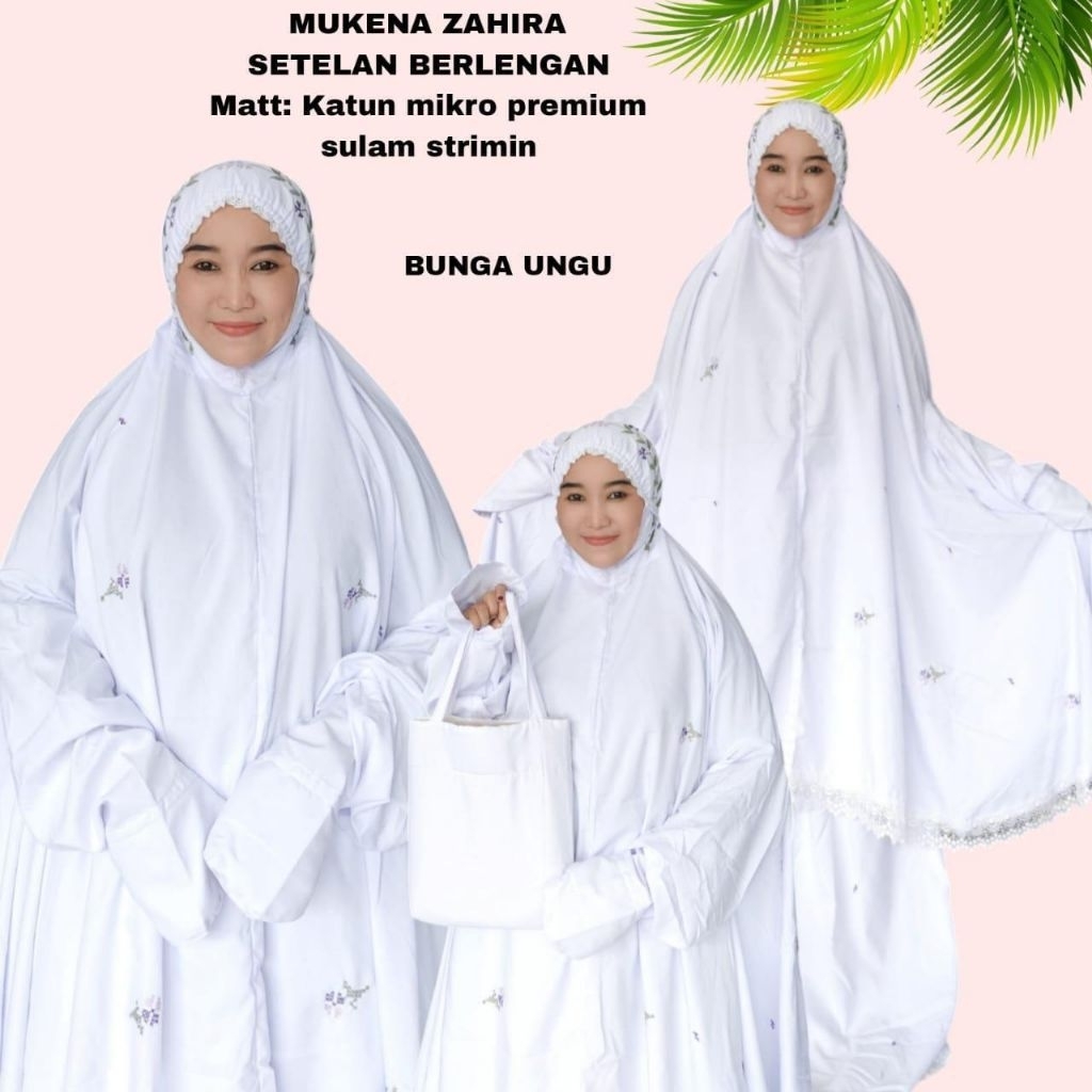 mukena zahira setelan berlengan mukena dewasa warna putih cantik adem size jumbo