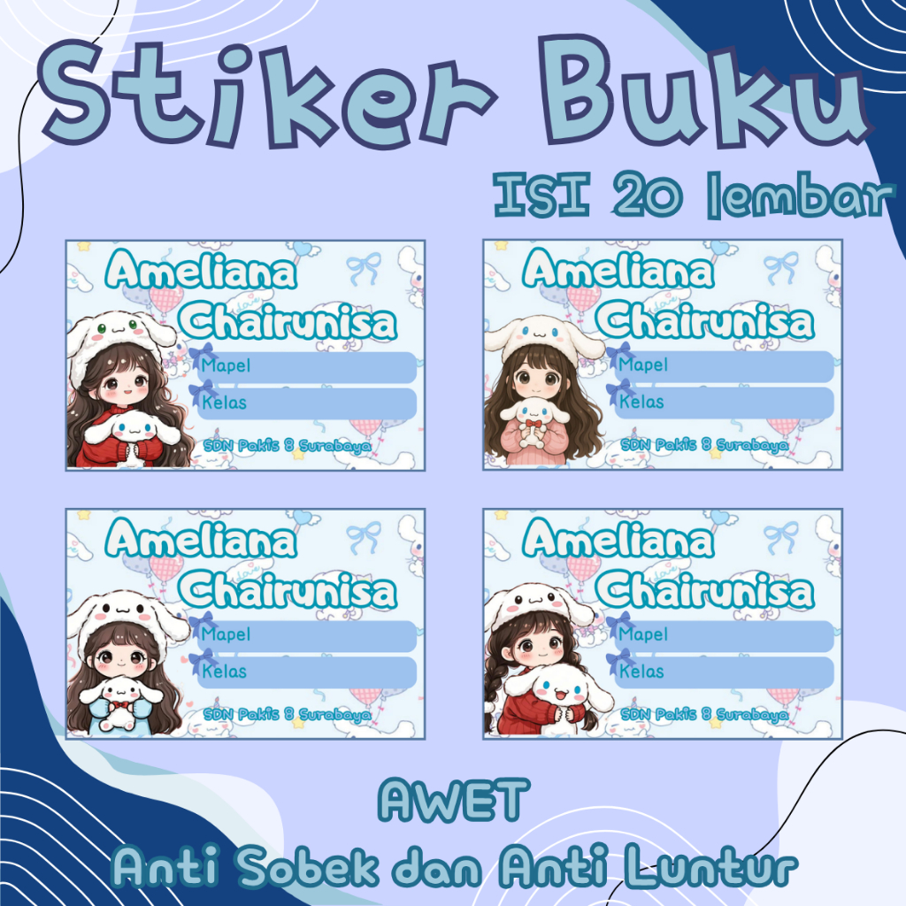 

Stiker Buku Mata Pelajaran Glossy Premium anti luntur dan sobek tema Cinamonroll