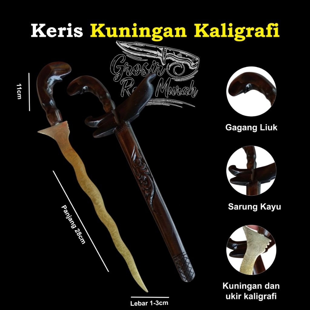keris jawa kuningan ukiran kaligrafi ukuran besar