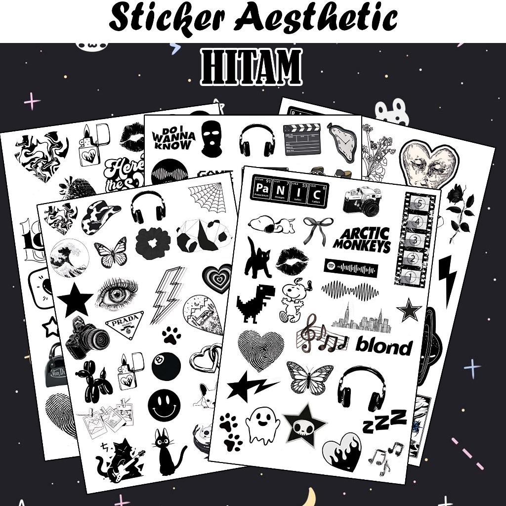 

Sticker Aesthetic A6 A5 Hitam Waterproof sticker tema warna stiker estetik anti air pack Black glossy Vintage jurnal color Deco Korea kawai lucu simple