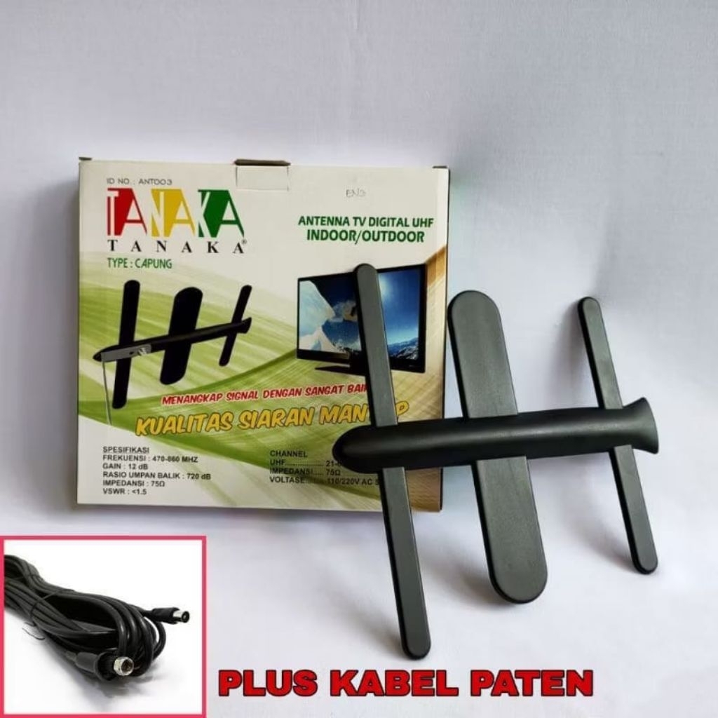TANAKA ANTENA TV DIGITAL MODEL CAPUNG PAKET KABEL 15METER
