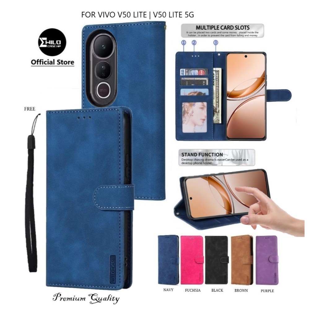 Case Vivo V50 Lite | V50 Lite 5G Premium Case Flip Cover Wallet Kulit Casing Dompet Hp