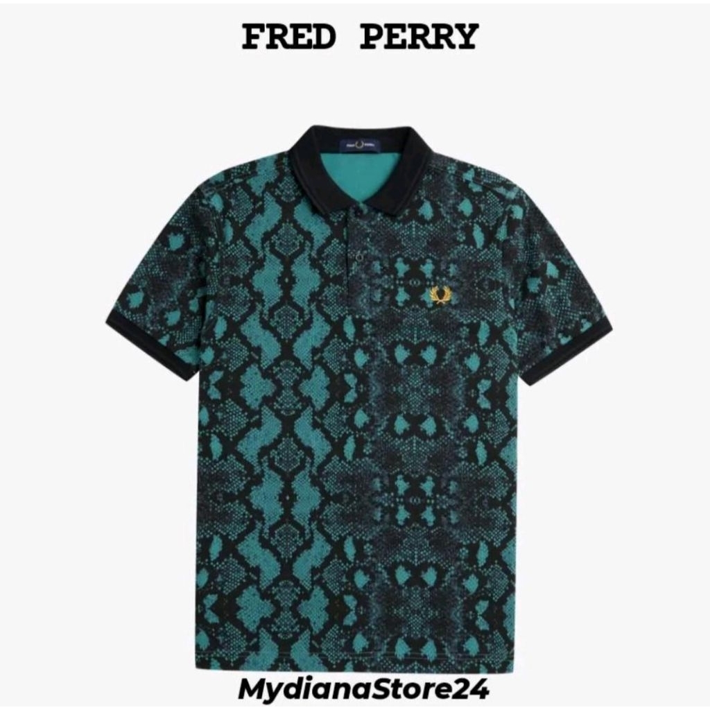 FRED PERRY - FRED PERRY SNAKE PRINT FRED PERRY SHIRT - DEEP MINT