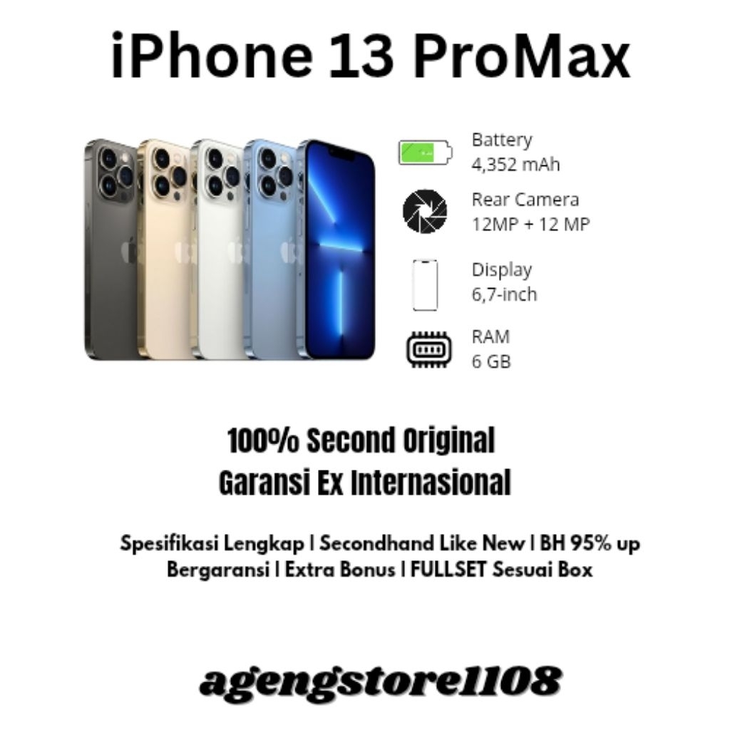 IPHONE 13 PROMAX 128GB 256GB SECOND ORIGINAL EX INTER