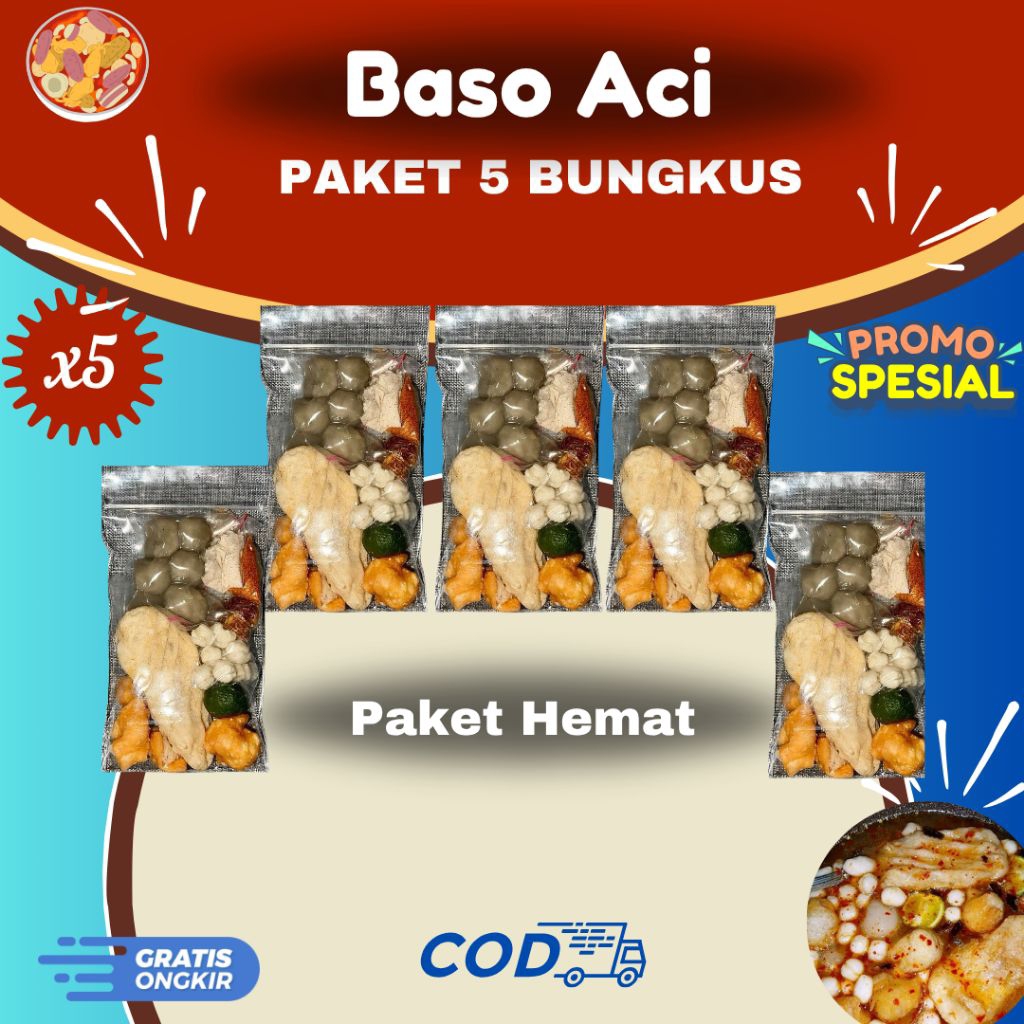 

Baso Aci Paket Hemat 5pcs/bks, Boci, Basi, Bakso Aci 5 Bungkus/Pcs, Termurah, Baci khas bandung