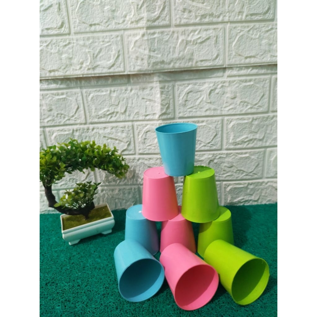(6 PCS) Gelas Plastik Kecil 07 Bubble Gum/ Gelas Plastik Kecil Warna-warni/ Gelas Murah/ Gelas Plast