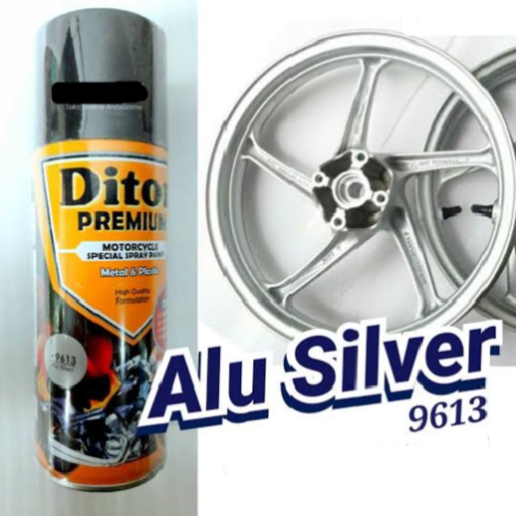 Cat Pilok Aluminium Silver Alu Silver 9613 Diton 400ml Cat Semprot Rangka Sepeda Motor Mobil Velg