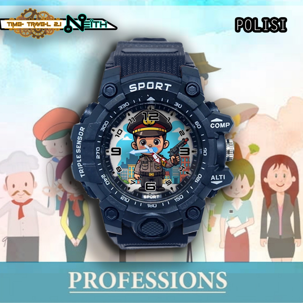 Jam Tangan Anak Sport Polisi Strap Ruber Sporty Anti Air /Jam Tangan Sport 11X8SP02