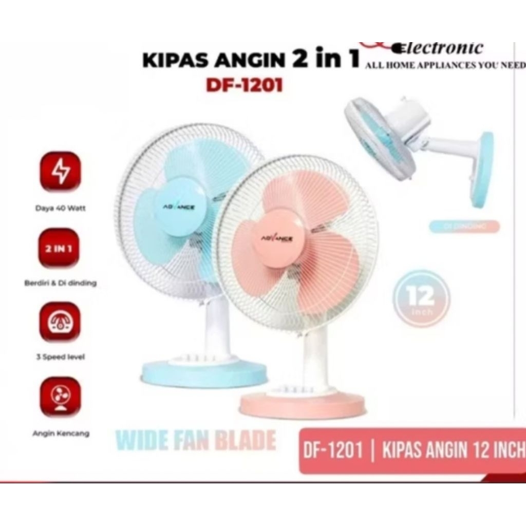 ADVANCE DF-1201 / DF1201 KIPAS ANGIN 12 INCH 2 1 IN 1MEJA DINDING