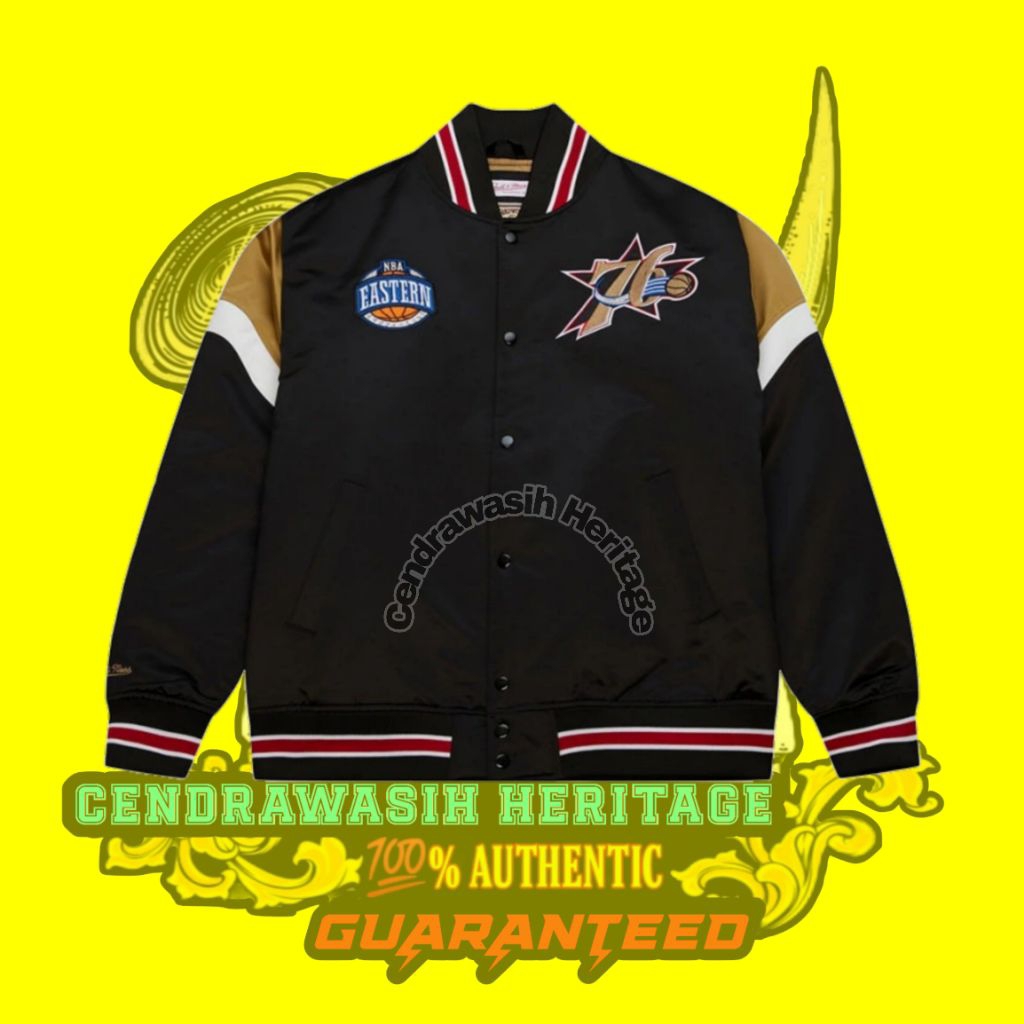 Mitchell And Ness Philadelphia 76Ers Heavyweight Satin Jacket Black Original