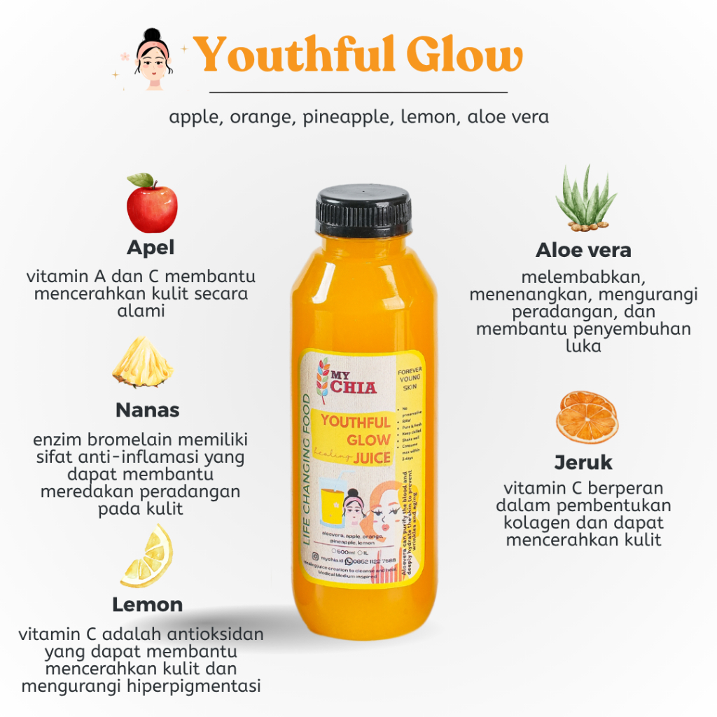 

Youthful Glow Healing Juice 500ml Jus Aloevera Apple Cold Pressed
