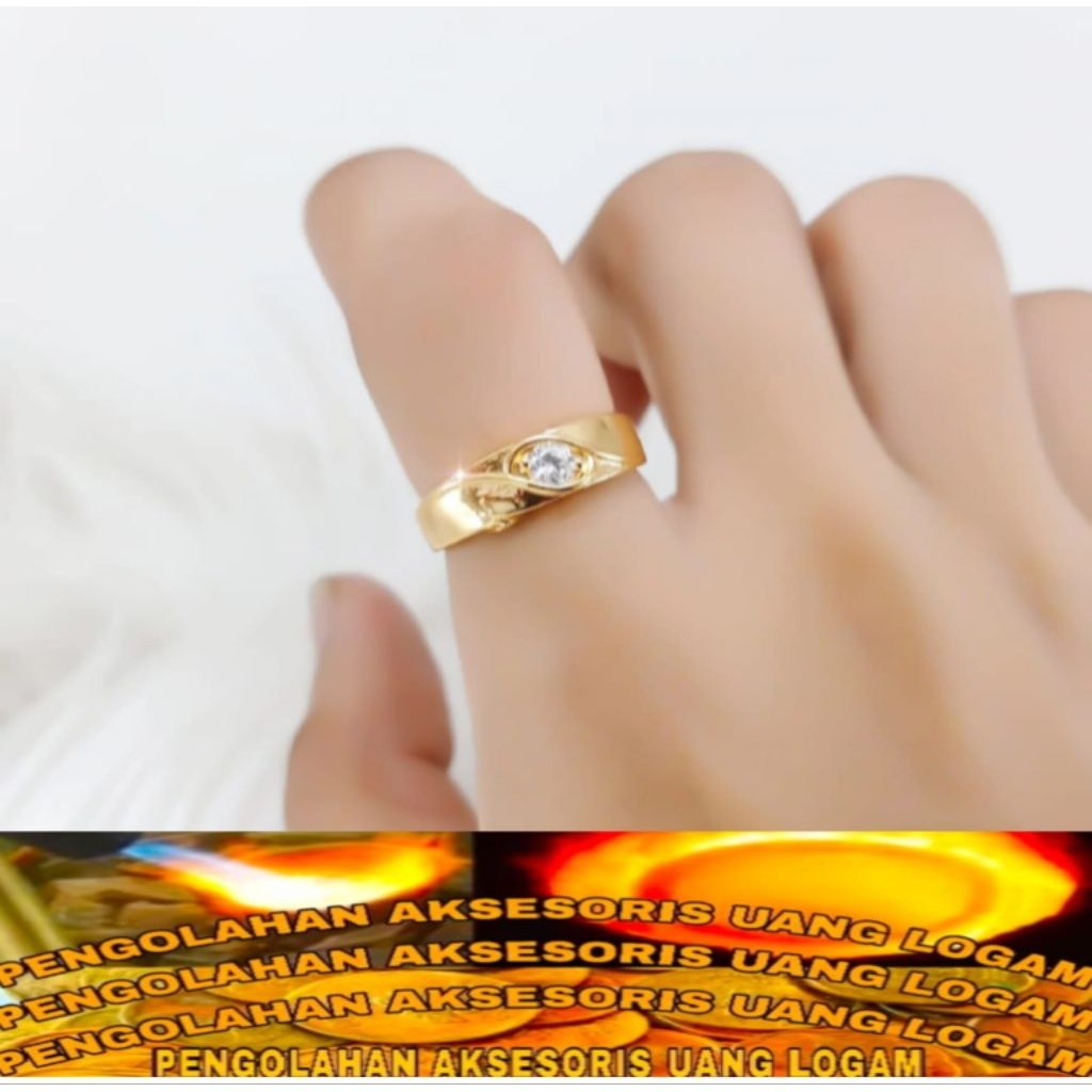 Cincin koin wanita dewasa motif mata Satu bahan Logam ori Lapis emas 24k anti karat