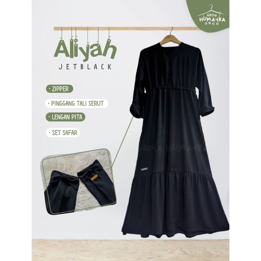 Set Gamis remaja lengan pita/set Gamis Hitam/set Gamis jetblack