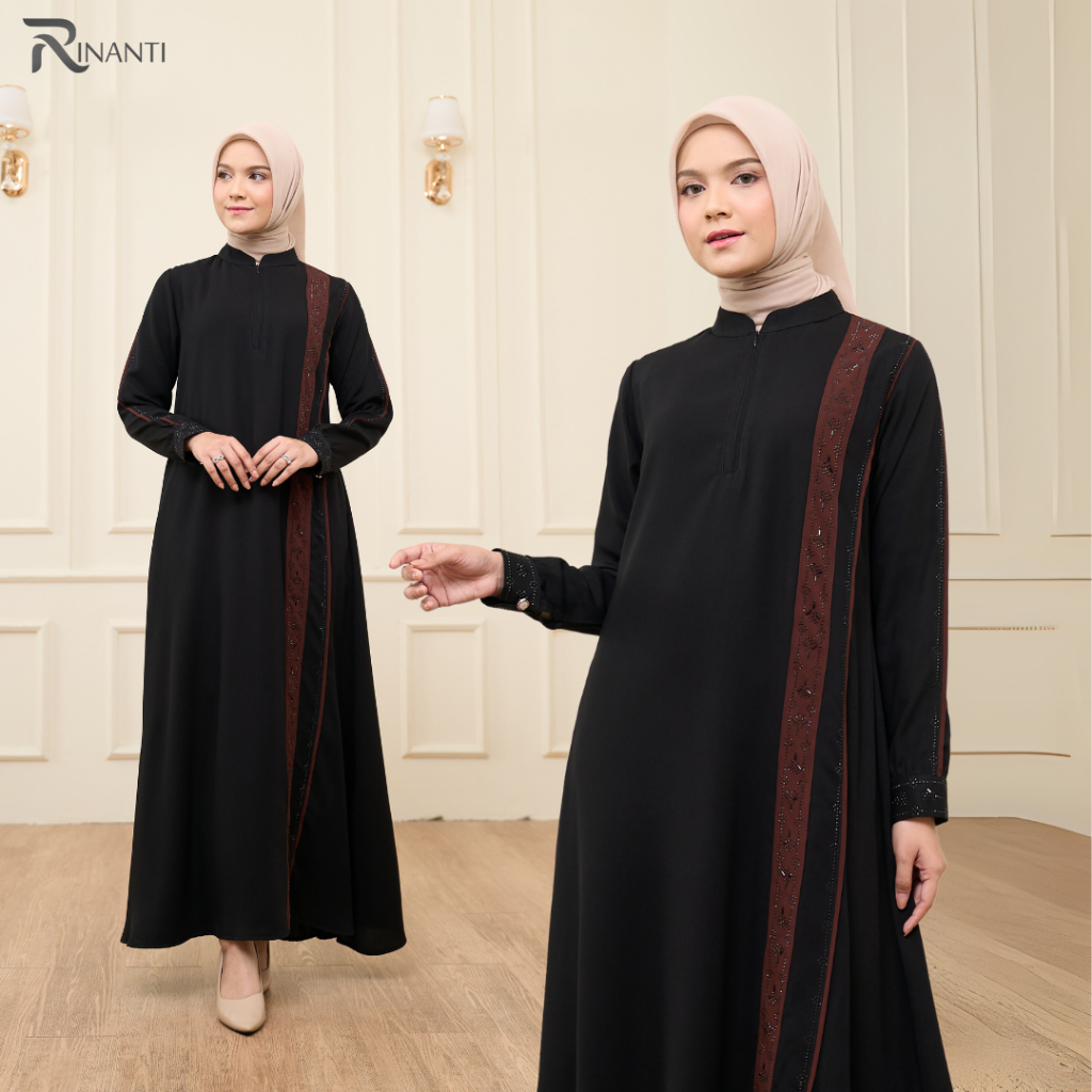 Sabira Abaya Turki Terbaru Mewah 2025 Kombinasi Ceruty Maroon bahan Jetblack Sultan Premium - Abaya 
