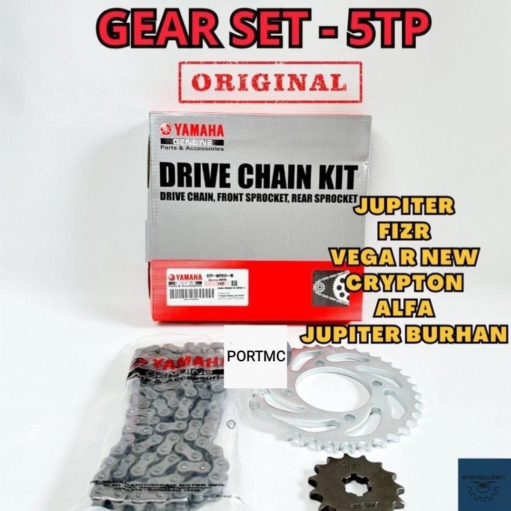 Gear Set+Rantai Motor Jupiter Z, Vega R, Fizr, Vega R NEW, Crypton, Alfa, Jupiter Burhan 5TP