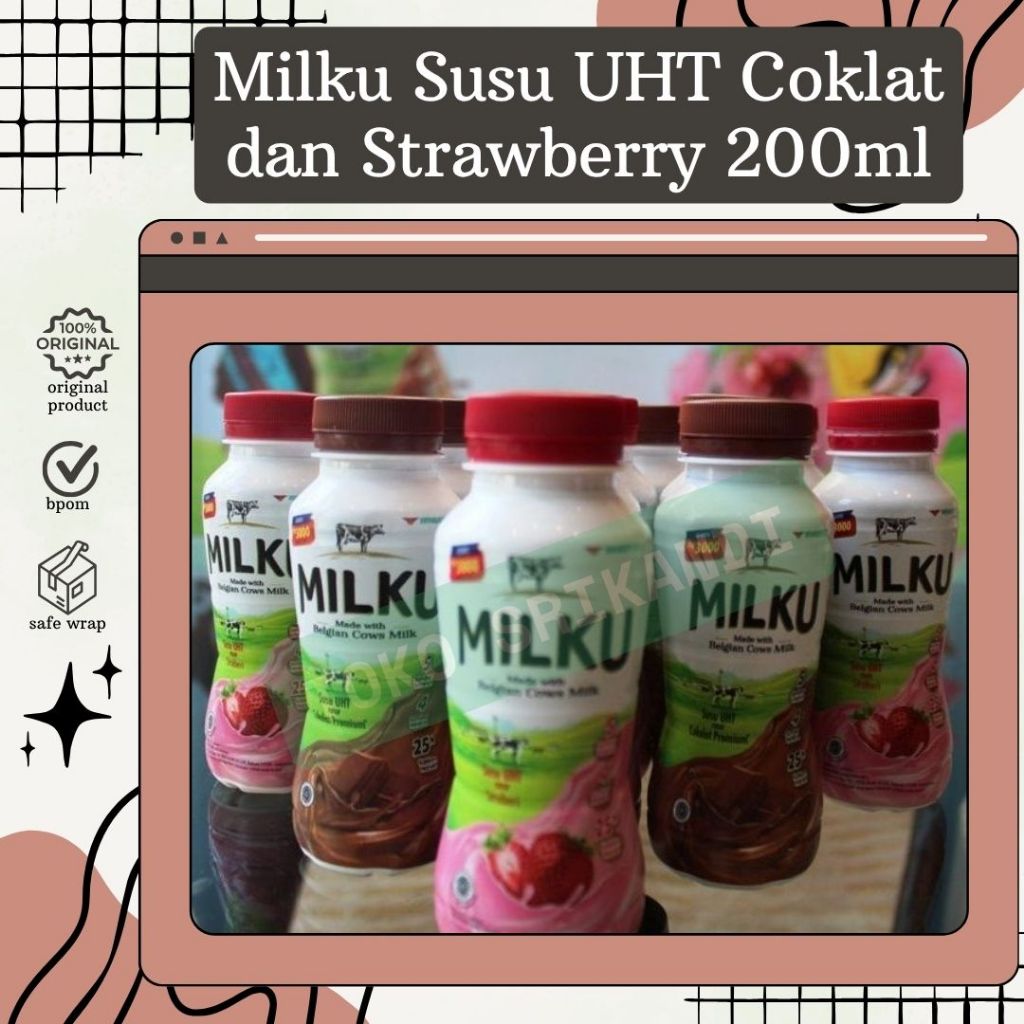 

Milku Susu UHT Coklat 200ml / Strawberry 200ml per botol