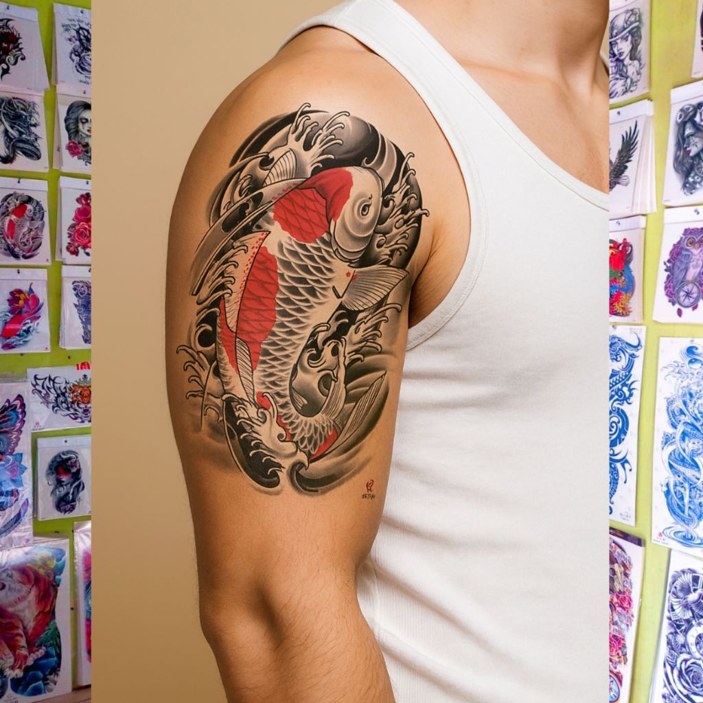 tato temporer ikan koi tahan air tato tangan