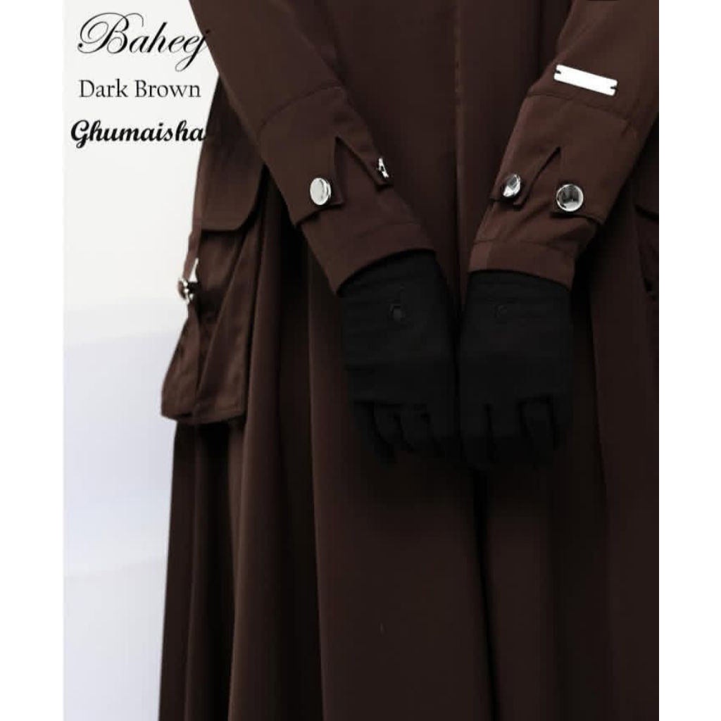 gamis syar'i abaya baheej warna dark coklat by ghumaisha collection