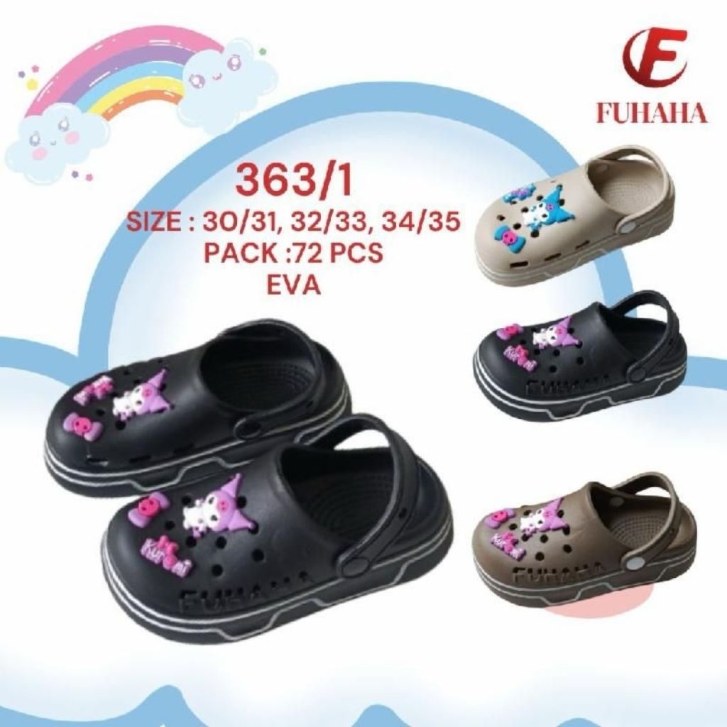 [GROSIR] Sandal Anak Fuhaha 363 Model Clog Karakter & Aksesoris EVA – Ukuran 30–35