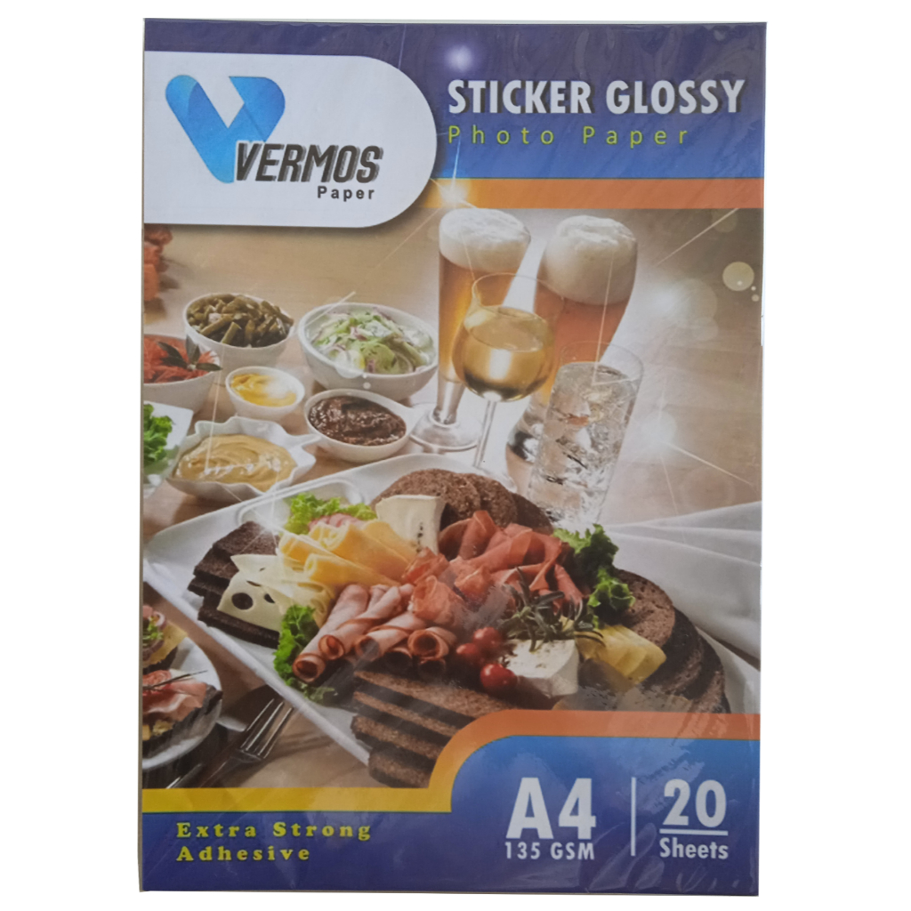 

Kertas Sticker A4 Glossy 135gsm VERMOS Photo Sticker, 20 Sheets