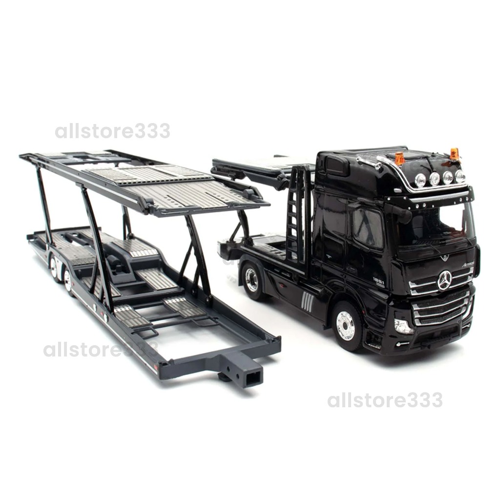 GCD Mercedes-Benz Actros Double Decker Trailer Truck Auto Transporter Black Metallic 1:64 1/64 Dieca