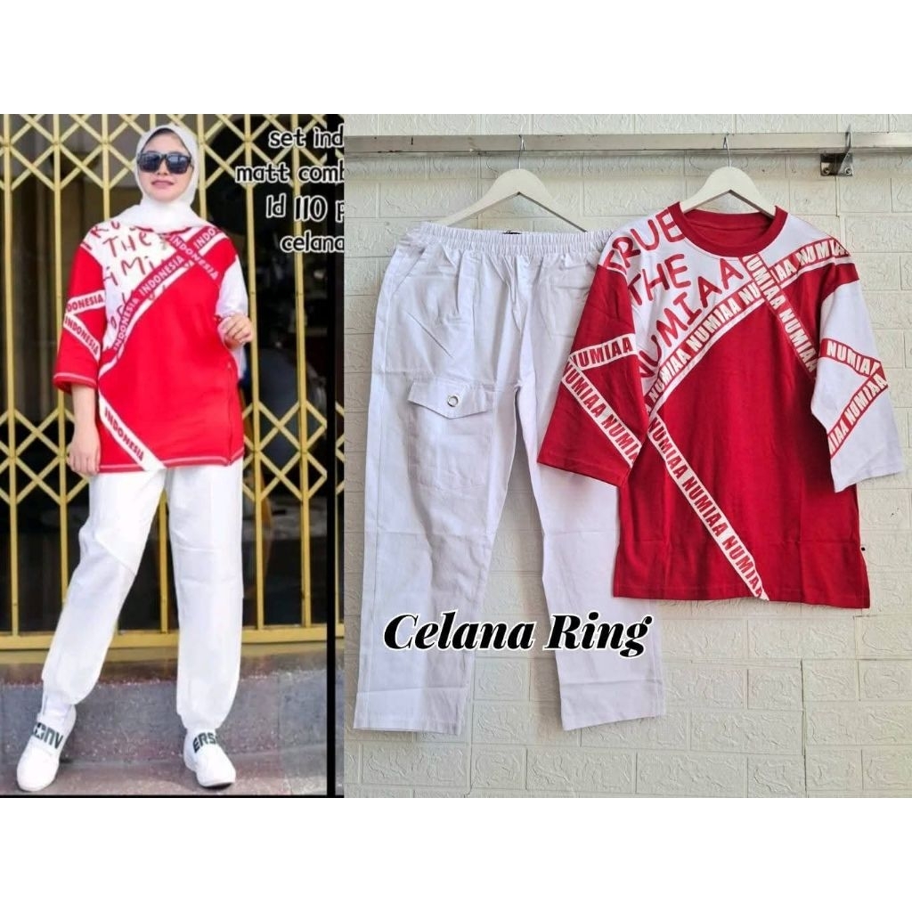 SET NMA MERAH PUTIH // SET CELANA RING JOGER KATUN ORIGINAL JEVANNI