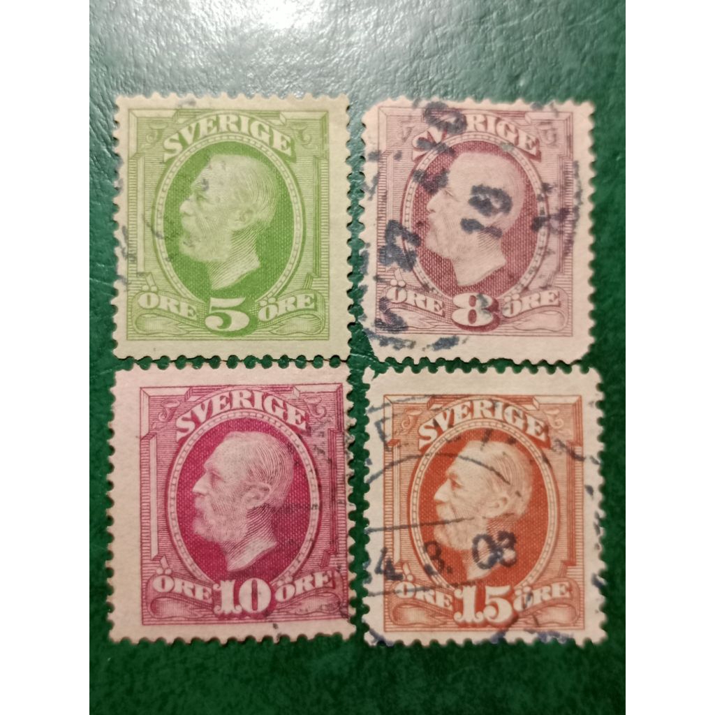 

Prangko lama Swedia 4 Pcs King Oscar II tahun 1891-1903