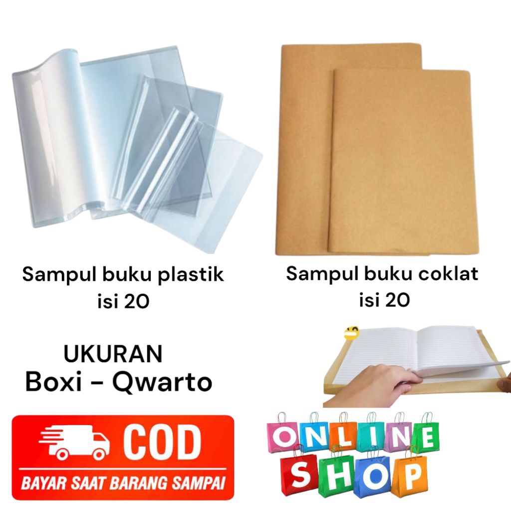 

Isi 20 Lembar Sampul Buku Coklat & Plastik Uk boxi / campus - UK Qwarto/ Sidu