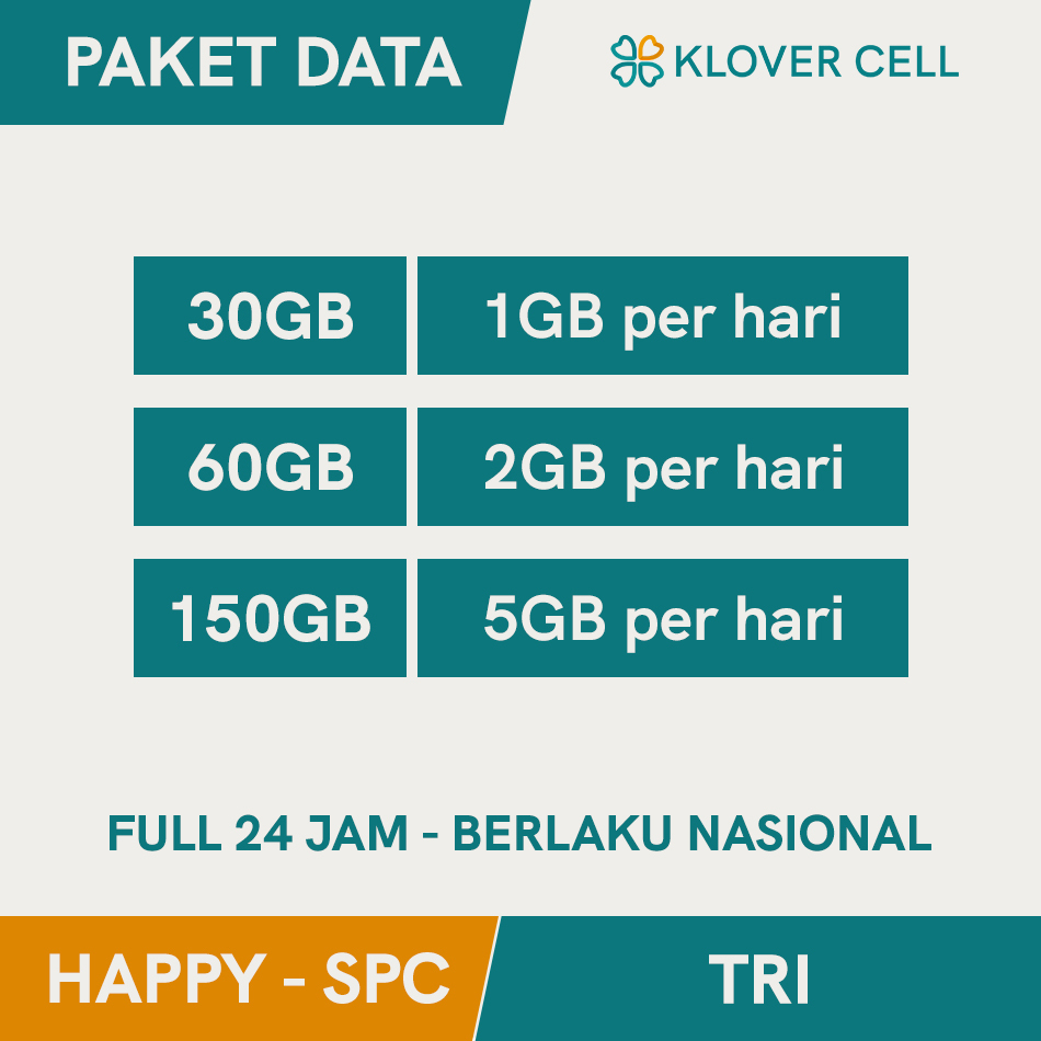 Inject Kuota TRI Spesial 30GB 60GB 150GB Paket Data Harian Special 1GB per Hari Internet 24 Jam 30 H